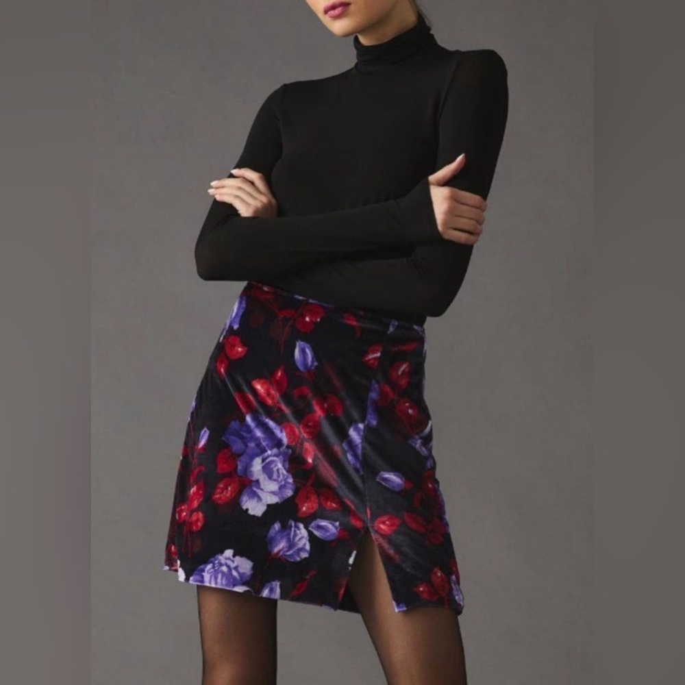 NWOT Anthropologie x Maeve Velvet Floral Micro Mini Skirt | 16